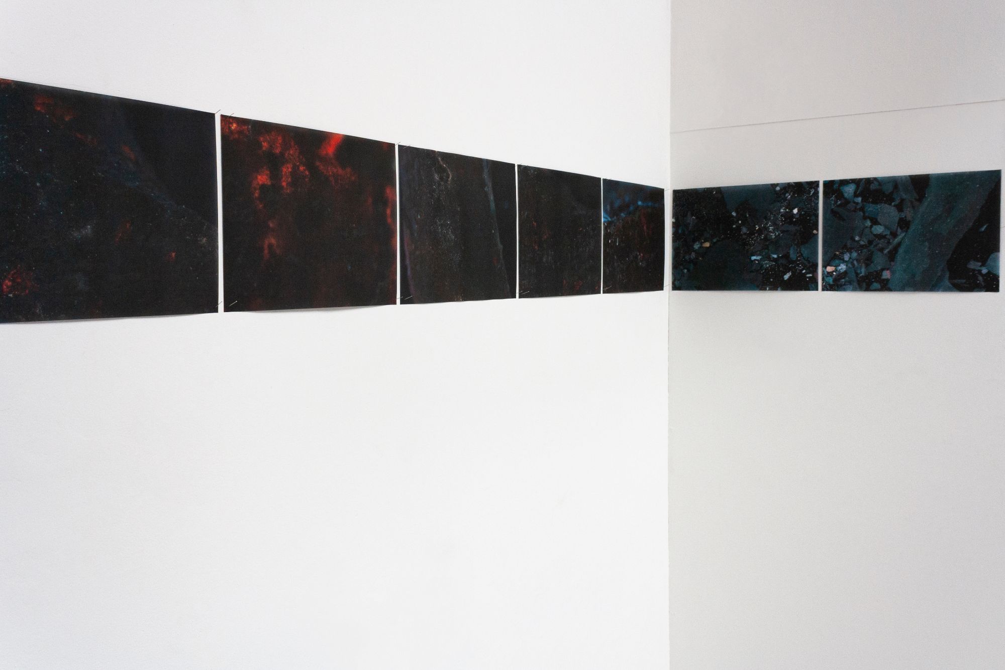 Image: Installation view of microscopic images printed on A3 tracing paper.