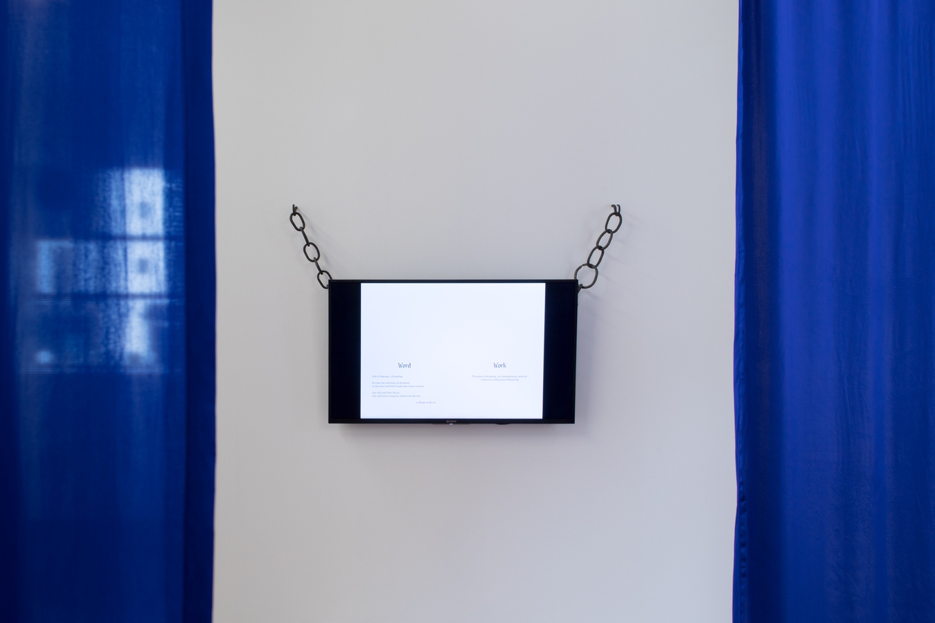 Image: Isabel Wadeson-Lee, <em>In the void between fire and fire</em> (detail), forged steel, rayon and video, 2021. Components on loan from the Macmillan Brown Library, University of Canterbury. Photo: Janneth Gil.